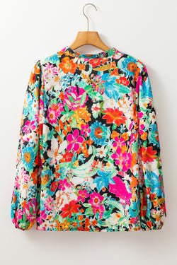 Manga de burbujas de estampado floral multicolor en cuello vecino con almohadillas