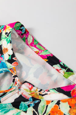 Manga de burbujas de estampado floral multicolor en cuello vecino con almohadillas