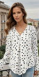 Pulsante di stampa a pois bianco Pulsante Front V Neck Blome