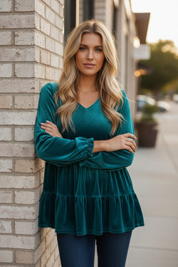 Velvet verde Verve Vallo a Vieplo PEPLUM BUSHEVE