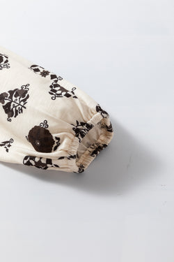 Manga de burbujas de cuello dividido estampado estampado Blusa suelta