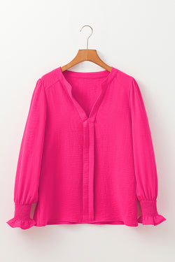 Paja amarilla color sólido sólido muescas muesca v cuello blusa