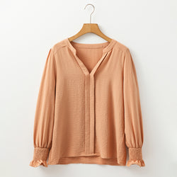 Paja amarilla color sólido sólido muescas muesca v cuello blusa