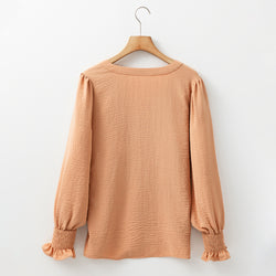 Paja amarilla color sólido sólido muescas muesca v cuello blusa