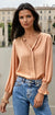 Paja amarilla color sólido sólido muescas muesca v cuello blusa