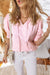 Pink Stripe Shirred Detail V Neck Puff Half Sleeve V Neck Blouse