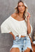 Textura de gofres blancos Cinco de cuello con cuello Camiseta suelta