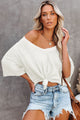 Textura de gofres blancos Cinco de cuello con cuello Camiseta suelta