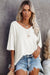 Textura de gofres blancos Cinco de cuello con cuello Camiseta suelta