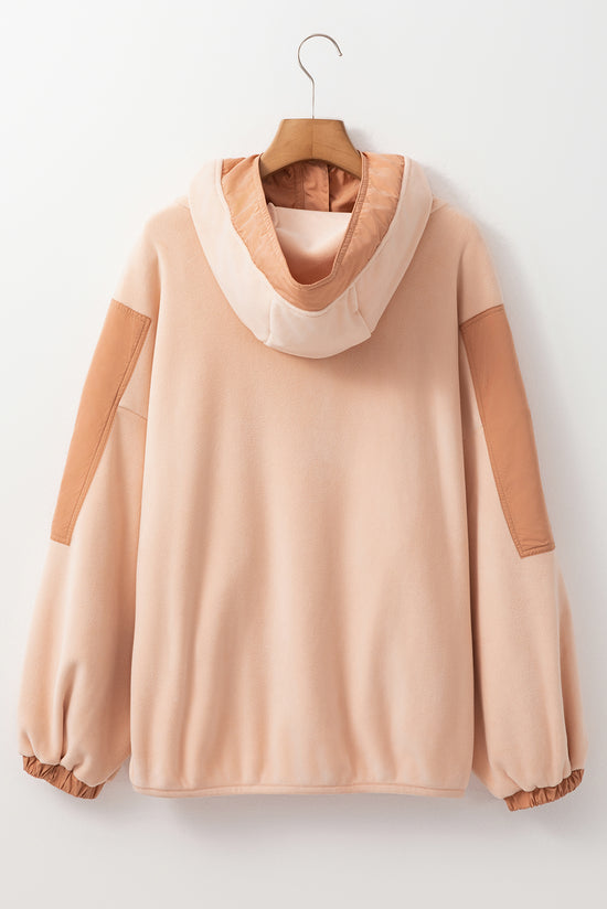Light French Beige ColorBlock Patchwork Medio zip de gran tamaño Sherpa Sampan