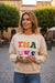 Apricot gracias chenille bordada caída de hombro gráfico sudadera