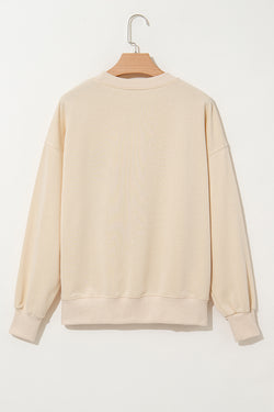 Apricot gracias chenille bordada caída de hombro gráfico sudadera