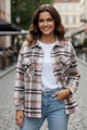 Pink Geometric Plaid Print Pocketed Shacket