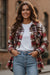 Fiery Red Geometric Plaid Print Pocketed Shacket
