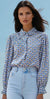 Sky Blue Abstract Print Shirred Cuff Buttoned Oversized Shirt