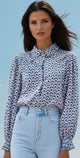 Sky Blue Abstract Print Shirred Cuff Buttoned Oversized Shirt