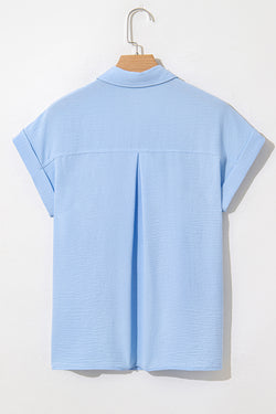 Pink Solid Color Cuffed Short Sleeve Shirt