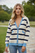 Pink Stripe Colorblock Drop Shoulder Buttoned Loose Cardigan