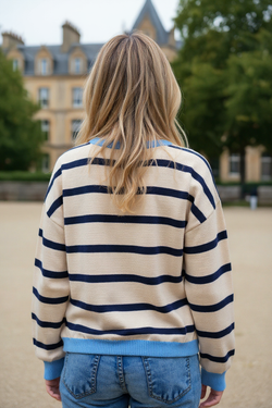 Pink Stripe Colorblock Drop Shoulder Buttoned Loose Cardigan