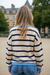 Pink Stripe Colorblock Drop Shoulder Buttoned Loose Cardigan