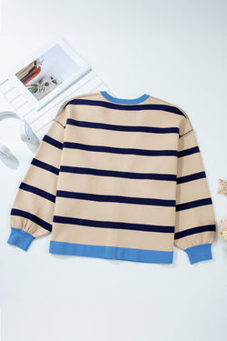 Pink Stripe Colorblock Drop Shoulder Buttoned Loose Cardigan