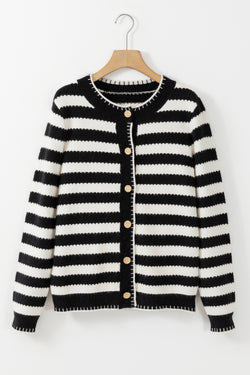 Apricot Stripe Chic Golden Button Cardigan Sweater
