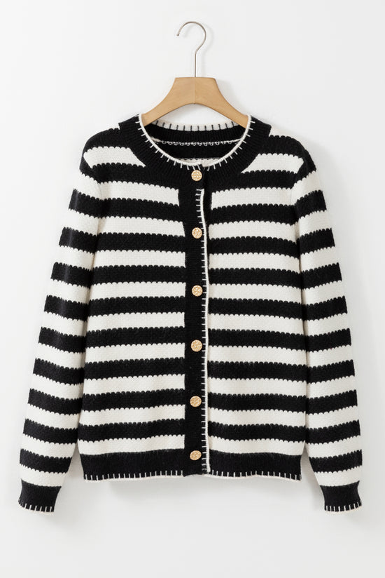 Apricot Stripe Chic Golden Button Cardigan Sweater