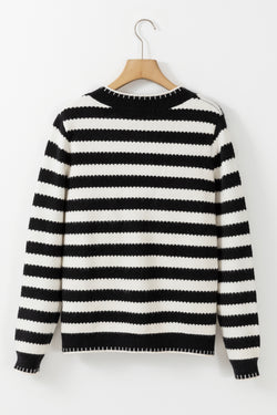 Apricot Stripe Chic Golden Button Cardigan Sweater