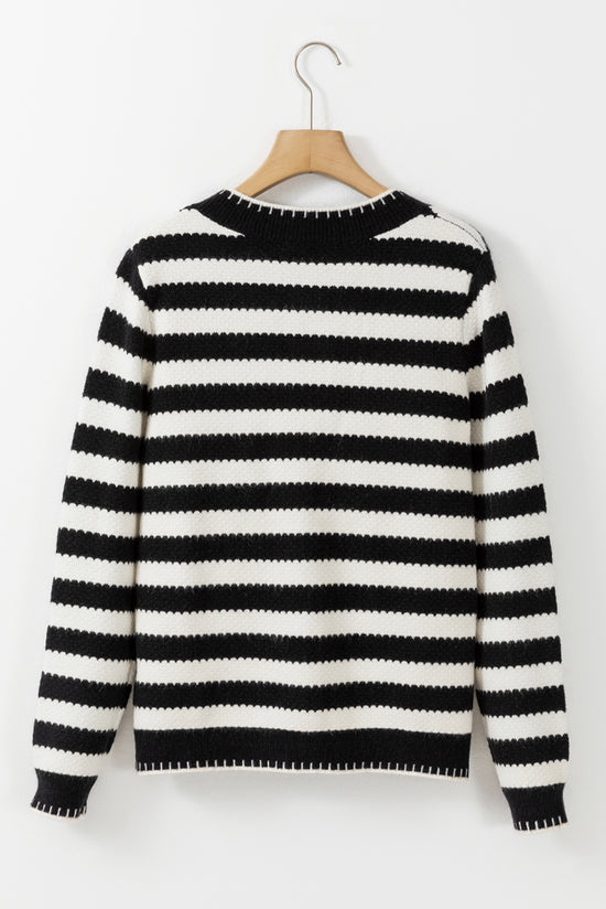 Apricot Stripe Chic Golden Button Cardigan Sweater