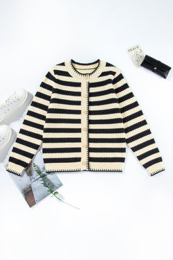 Apricot Stripe Chic Golden Button Cardigan Sweater
