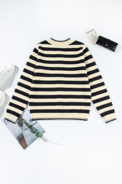 Apricot Stripe Chic Golden Button Cardigan Sweater