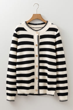 Apricot Stripe Chic Golden Button Cardigan Sweater