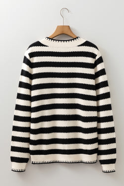 Apricot Stripe Chic Golden Button Cardigan Sweater