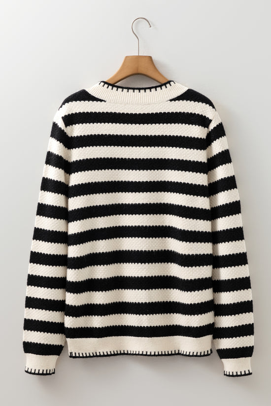 Apricot Stripe Chic Golden Button Cardigan Sweater