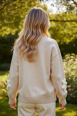 Parchment Elegant Flower Decor Button Front Cardigan