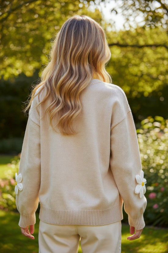 Parchment Elegant Flower Decor Button Front Cardigan