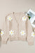 Parchment Elegant Flower Decor Button Front Cardigan