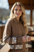 Brown Western Printed Ribbed Trim Collared Zip up Cardigan