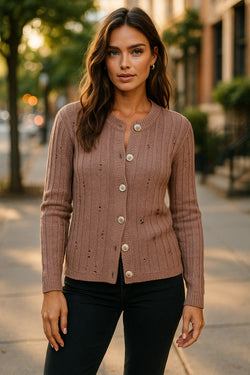 Goat Cut Out Textured Knit Buttoned Cardigan