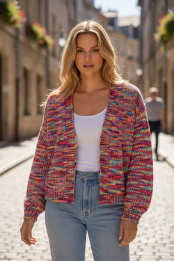 Pink Confetti Drop Shoulder Open Front Cardigan