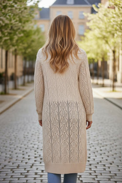 Parchment Hollow Out Buttons Front Long Cardigan