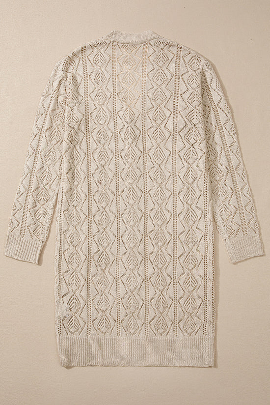 Parchment Hollow Out Buttons Front Long Cardigan