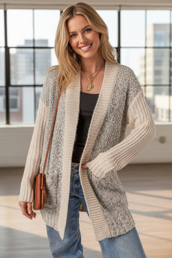 Color Block Side Pockets Open Front Cardigan