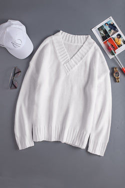 Magitore a maglia a gocce a V White V Neck