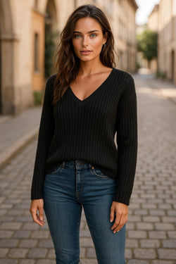 Maglione a collo vuoto a V Hollow-out