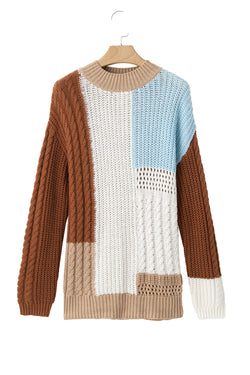 Khaki Mix Magni di patchwork a maglia a maglia testurizzata