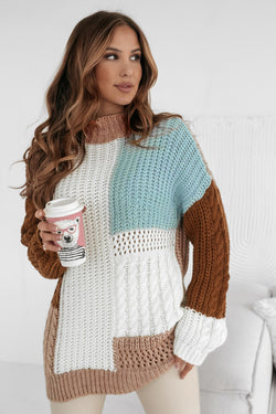 Khaki Mix Magni di patchwork a maglia a maglia testurizzata