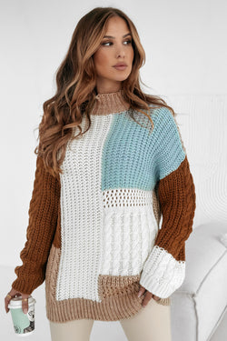 Khaki Mix Magni di patchwork a maglia a maglia testurizzata