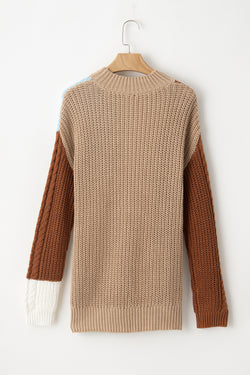 Khaki Mix Magni di patchwork a maglia a maglia testurizzata