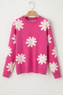 Maglione a maniche lunghe a fiore rosa rosa brillante